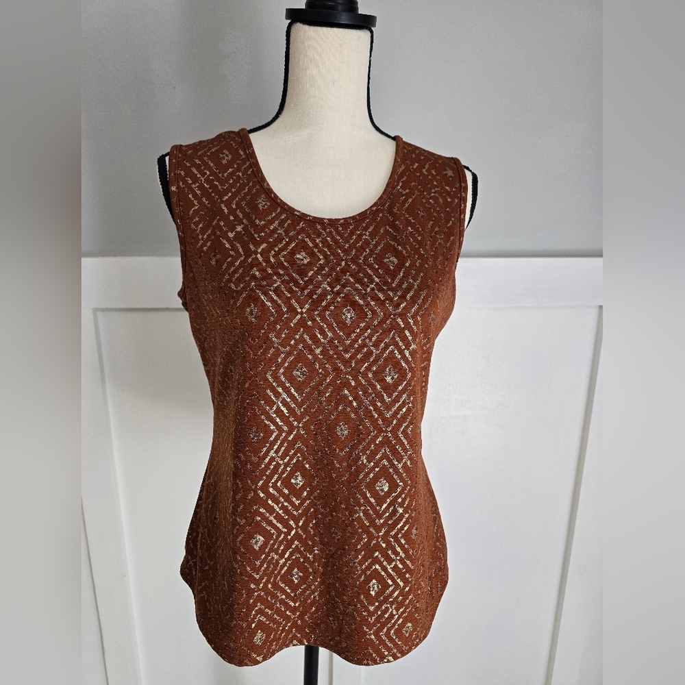 Chances R Brown Sleeveless Patterned Top SZ S